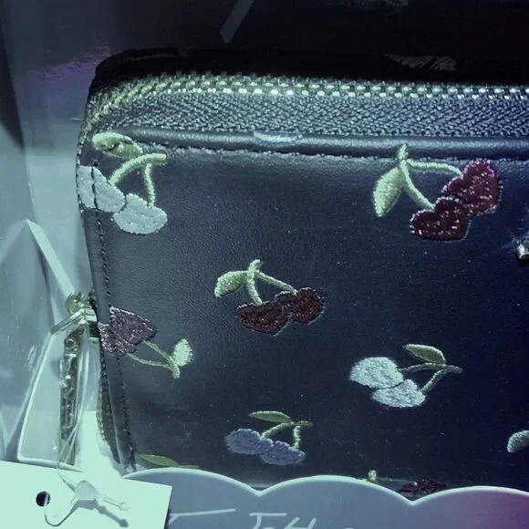 Betsey Johnson Cherry Embroidered Wallet NWT – Boxed Zip Around with Wristlet - Picture 4 of 7